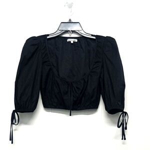 Reformation Marcella Puff Sleeve Crop Peasant Top Black Size XS